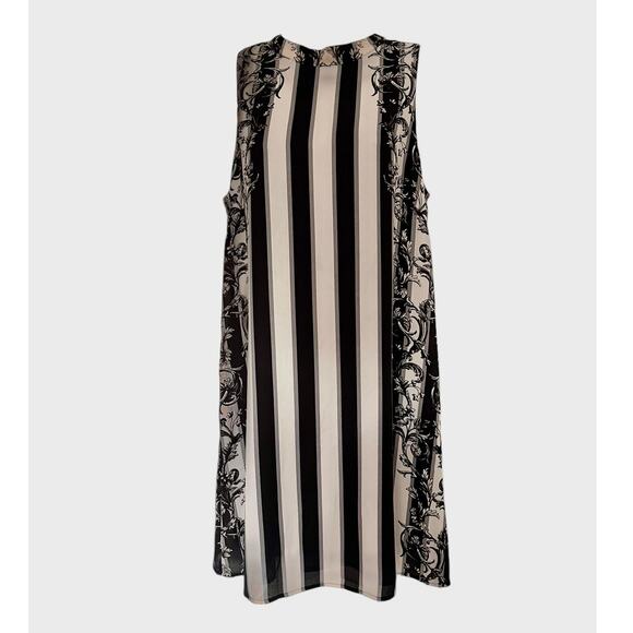 Bar III Stripe Shift Dress Sz M Black Cream Floral Mod Retro Chic Cocktail 60s - Picture 13 of 13